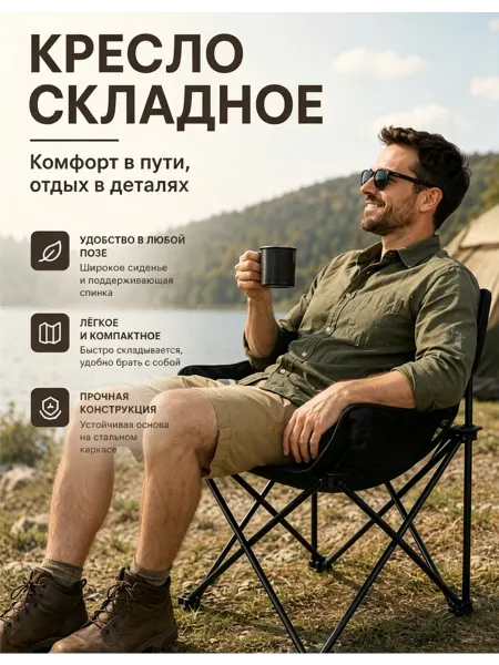 Стул кемпинговый складной легкий прочный для отдыха
