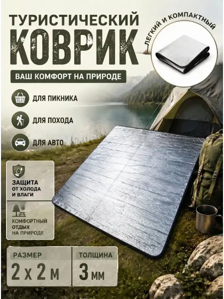 Дома Туристический Коврик фольгированный для палатки 200x200см