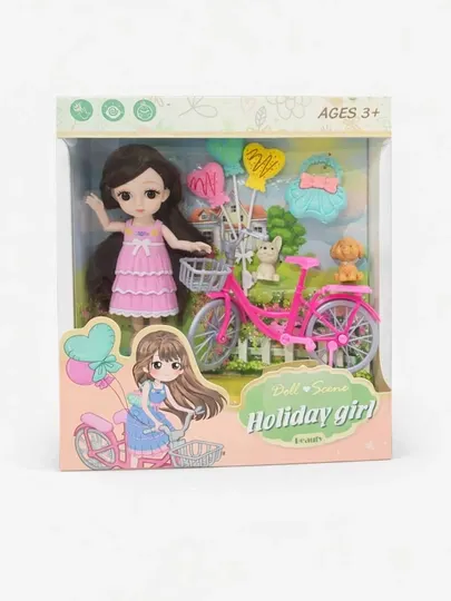 Кукла набор “Holiday girl” – с велосипедом и аксессуарами, 3 цвета