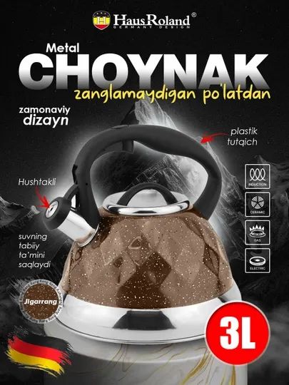 HausRoland чайник из нержавеющей стали со свистком, пластиковая ручка, 3 цвета