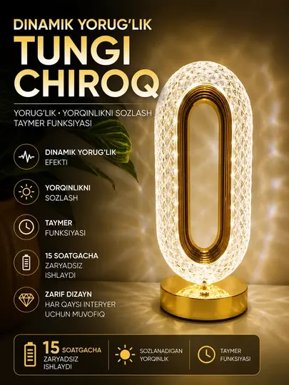 Сенсорный LED ночник с 3 уровнями яркости
