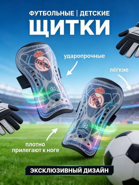 РуСингх спорт Щитки футбольные детские защита голени Реал Мадрид