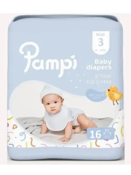 PAMPI Подгузники детские Midi 3 размер L 10-16 кг 16 шт