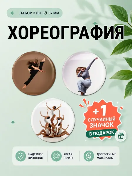 Значковочная Набор значков Хореография Чир спорт Танцы Пилон 3 шт 37 мм