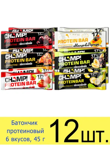 ЛЕОВИТ Батончик протеиновый Protein Bar набор ассорти 6 вкусов 45 г