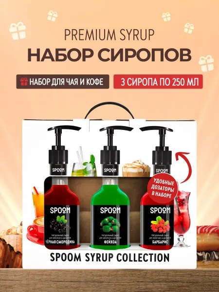Spoom Набор сиропов Черная смородина, Фейхоа, Барбарис + 3 помпы