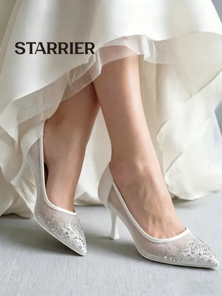STARRIER Туфли белые женские со стразами