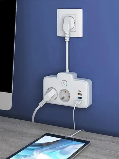 Быстрое USB-зарядное устройство белого цвета, европейская розетка, 3 USB-порта, Type-C
