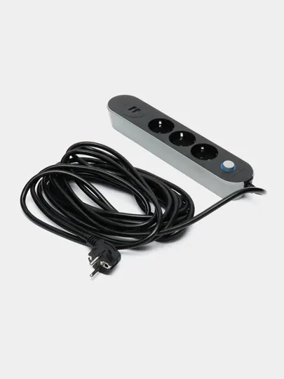 Удлинитель с 3 розетками и USB-портом, с кнопкой, кабель