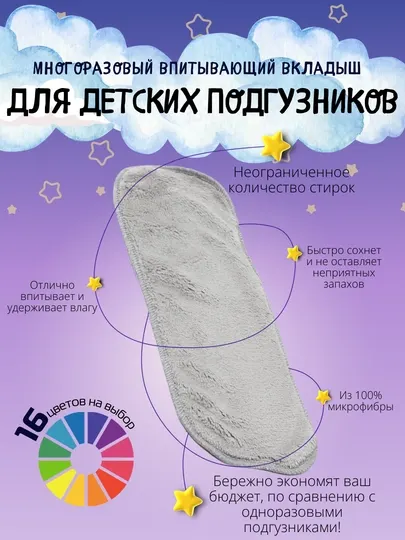 Вкладыш в многоразовый подгузник 3-х слойный, 1 шт