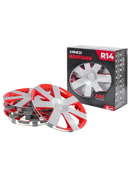 ARNEZI Колпаки R14 Andromeda 4шт серебристо-красные ABS-пластик A07
