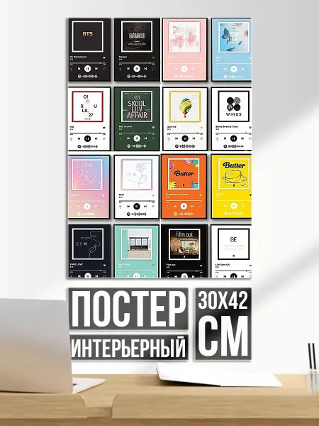 Плакат постер Коллаж музыкальных альбомов