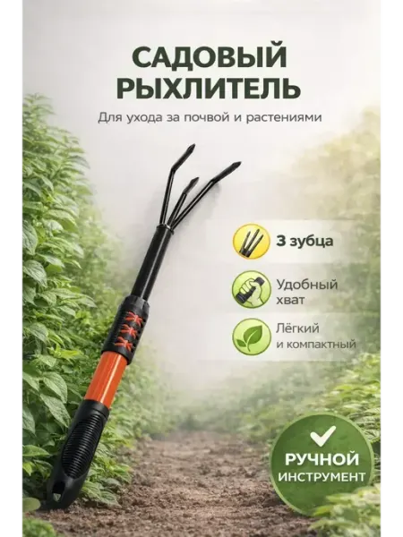 ТАЙ26 Рыхлитель садовый ручной 3х-зубый для почвы и грядок