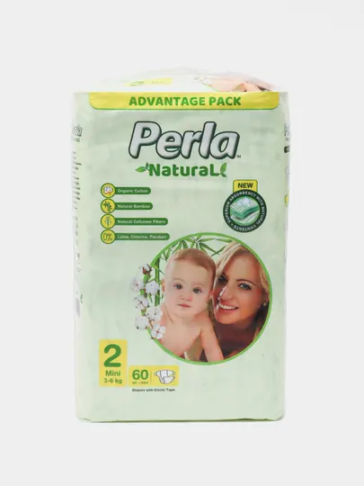 Детские подгузники Perla "Natural" Mini, №2, 3-6 кг, 60 шт