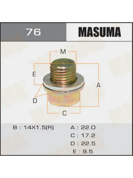 MASUMA Болт слива масла M14 x 1.5 АКПП Mitsubishi Lancer (CS)