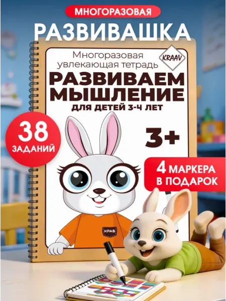 KRAAV Развивающая игрушка книга развивашка для детей 3-4 года