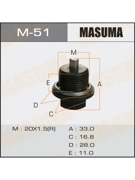 MASUMA Болт маслосливной С МАГНИТОМ (с шайбой) Subaru 20х1.5mm MAS