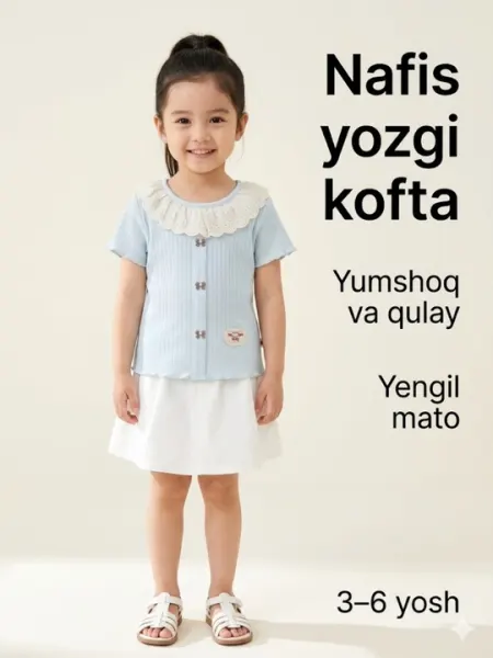 Нарядная летняя кофта, для девочек, легкая блузка с воротником, 3-6 лет
