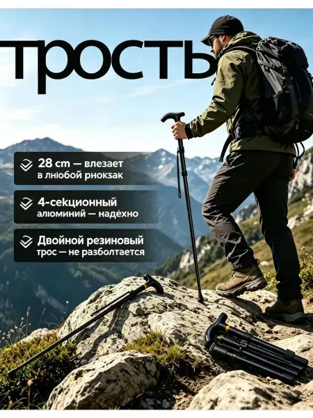Телескопическая походная палка из алюминия, складная