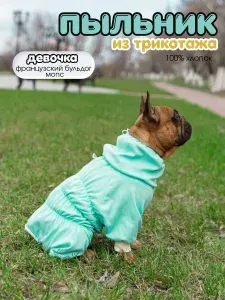 Комбинезон-пыльник для собак мопс/фр.бульдог, размер S+/30ж женский бирюзовый