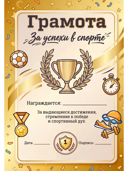Прикольная спортивная Грамота диплом ребенку Д1 30