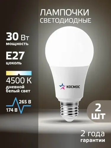 Лампочка светодиодная Е27 30 ВТ дневной свет 2 шт