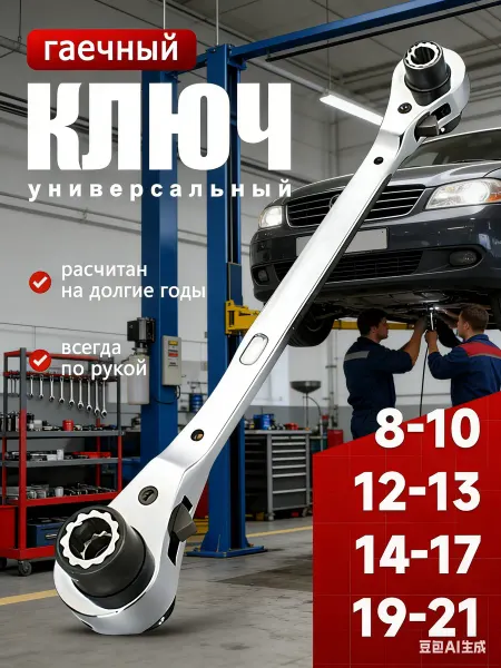 Храповый гаечный ключ 8-в-1 Размер 8-21 мм