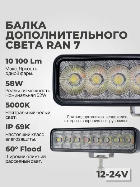 SolarX Фара-балка светодиодная Ran 7 58W 10100Lm IP69K 5000K