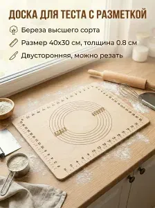 Доска разделочная большая деревянная для кухни, доска для нарезки овощей и мяса, 40*30 с разметкой
