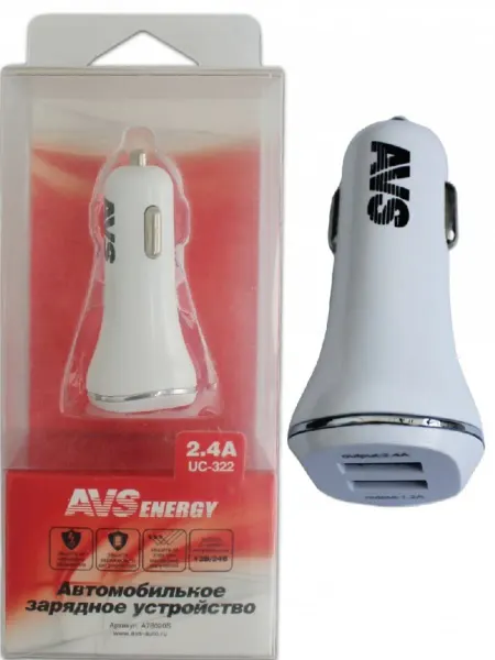 AVS Зарядное устройство автомобильное 2 порта USB UC-322