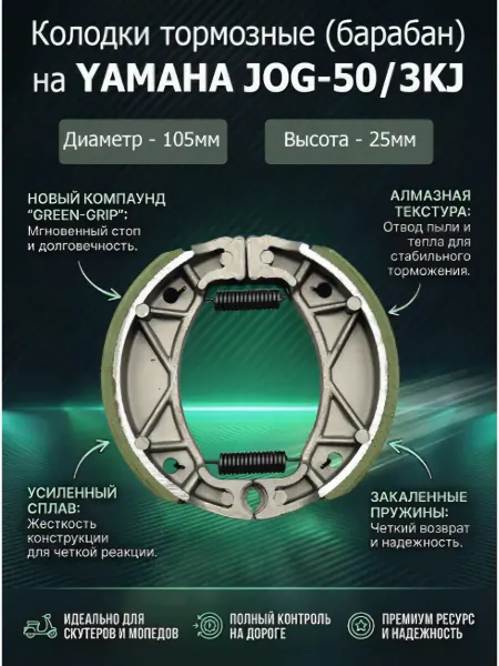 Тормозные колодки (барабан) на скутеры YAMAHA JOG50, 3KJ