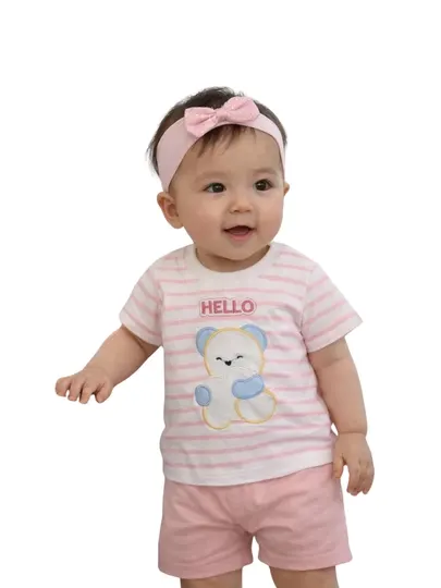 Детский костюм Koala Kids (футболка и шорты) с принтом мишки, хлопок, розовый