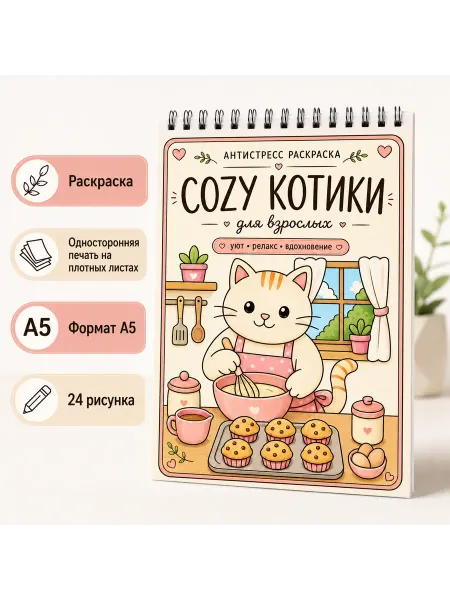Раскраска антистресс Уютные котики, Cozy