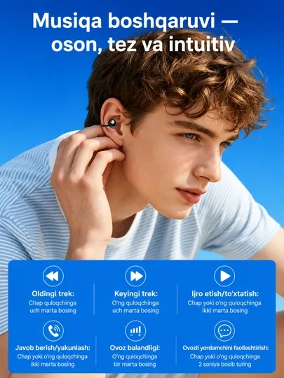 Беспроводные наушники, Bluetooth, влагозащита IPX5, 30 часов работы