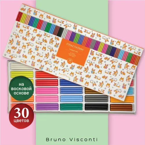 Пластилин для школы "HappyColor" Bruno Visconti, набор 30 цветов, для лепки / пластилин мягкий восковой