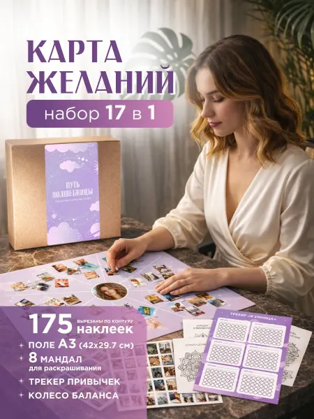 Карта желаний набор с наклейками для визуализации женский