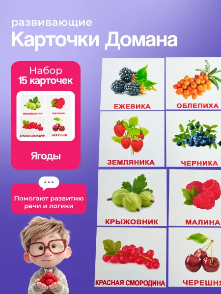 Вундеркинд с пеленок Карточки "Ягоды" 15 шт. по методике Г. Домана