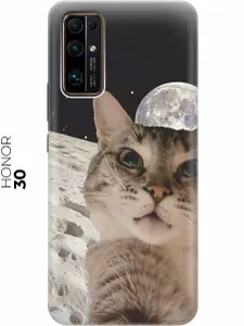 Силиконовый чехол на Honor 30 с принтом "Котик на луне"