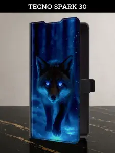 Чехол-книжка на Tecno Spark 30 (Техно Спарк 30) с картой с лисой
