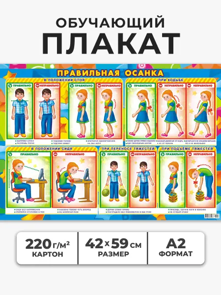 НАДО БРАТЬ ! Обучающий плакат Осанка постер для детей А2
