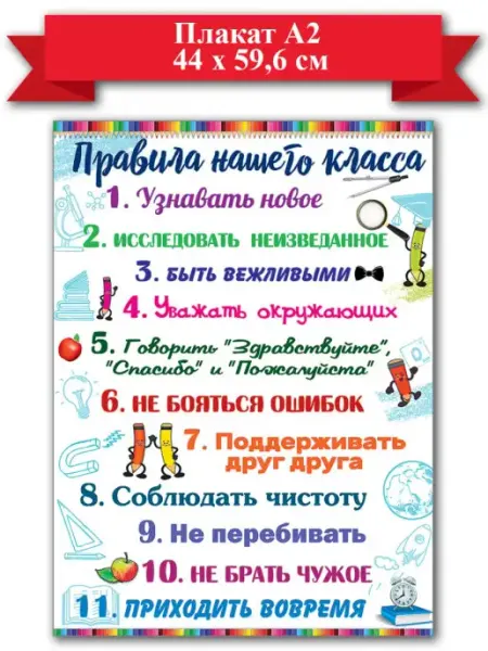 СтильМаркет Плакат обучающий учебный правила нашего класса А2