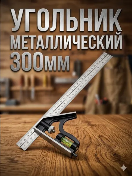 Угольник металлический, линейка, уровень 300 мм