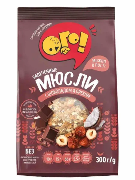 Мюсли запеченные с шоколадом и орехом, 300г