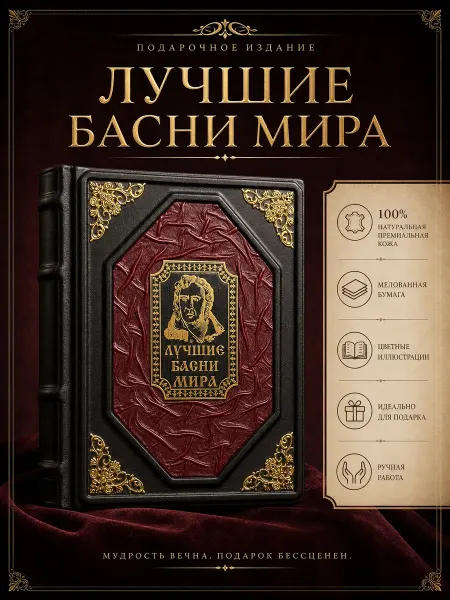 Книга «Лучшие басни мира» в кожаном переплете