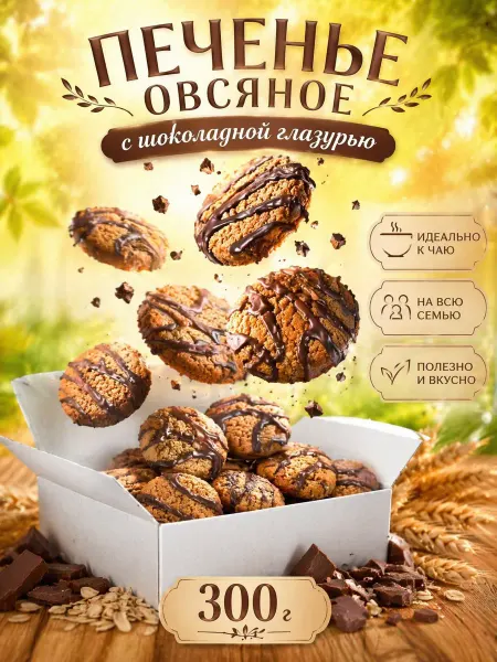 УХ ВКУСНО Печенье овсяное с темной шоколадной глазурью 300 г