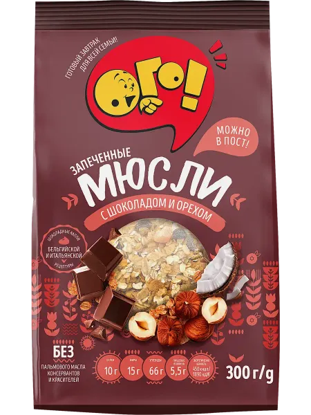 Мюсли Ого запеченные с шоколадом и орехами 300г