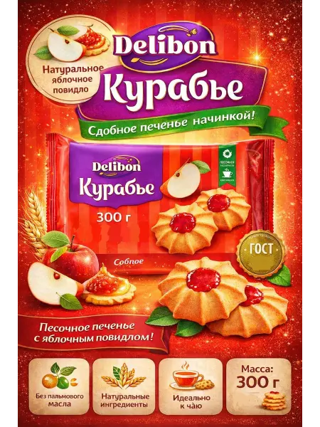 Delibon Печенье Курабье с яблочным повидлом 300 г