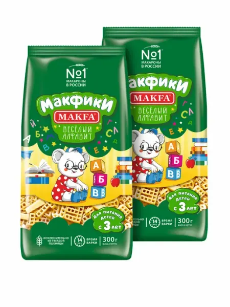 Makfa Макароны фигурные Макфики "Веселый алфавит", 2 шт. по 300 г