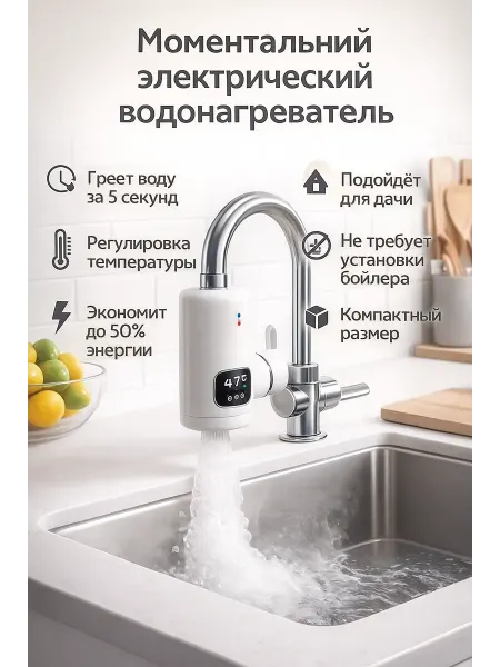 SHIKOTAN проточный водонагреватель кран 3000 вт с дисплеем