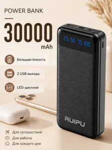 Повербанк 30000 mAh (30000 мАч), внешний аккумулятор для телефона, power bank с быстрой зарядкойчерный